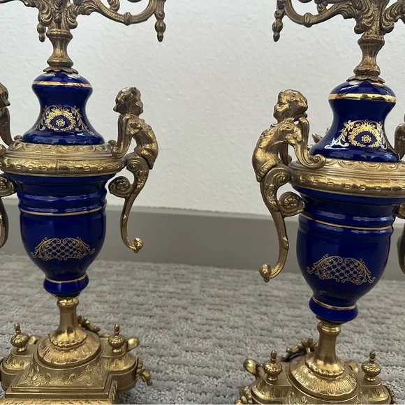 Pair Italian Cobalt & Gilt Rococo 5-Light Candelabra – Brevettato - Picture 9 of 16